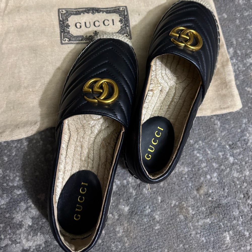 Gucci Black Leather Slip-On Shoes